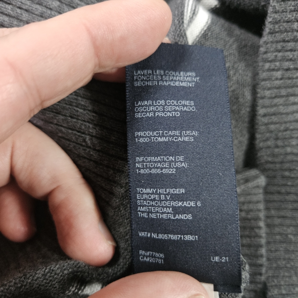 Tommy Hilfiger Men's Gray Cotton V Neck Striped Sweater Long Sleeve Size Large - Picture 5 of 15